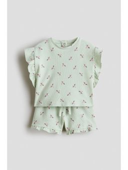 H&M - Girls Green 2-piece patterned cotton set
