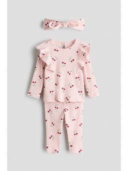 H&M - Girls Pink 3-piece printed cotton set