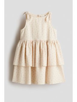 H&M - Girls Beige Tiered seersucker dress