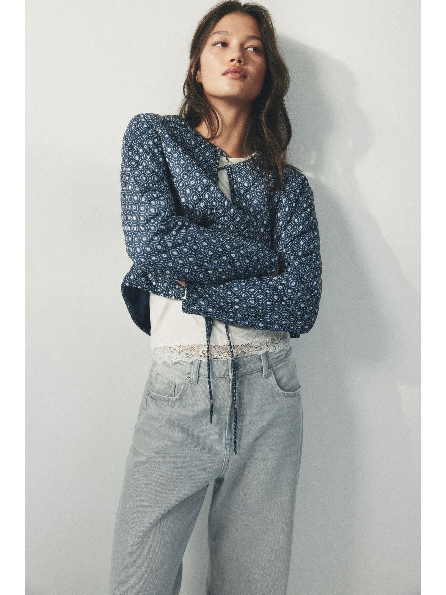 h&m Women Blue Quilted tie-front jacket-picture-40