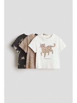 H&M - Girls Beige 3-pack printed T-shirts