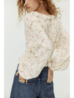 H&M - Women Beige Flounce-trimmed viscose blouse