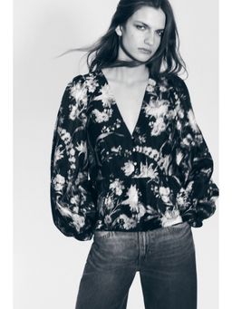 H&M - Women Black Linen-blend peplum blouse