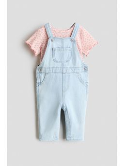 H&M - Girls Blue 2-piece dungarees and top set