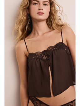 H&M - Women Brown Lace-trimmed strappy top