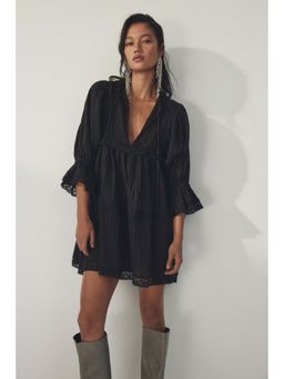 H&M - Women Grey Lace-trimmed cotton dress