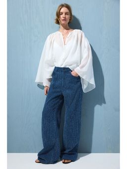 H&M - Women Blue Boucl Bootcut High Waist Jeans