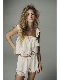 H&M - Women White Lace-trimmed pyjama top