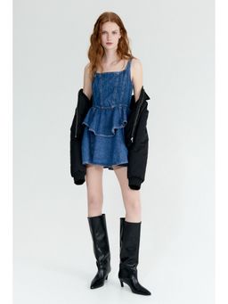 H&M - Women Blue Flared-skirt denim dress