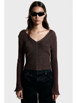 H&M - Women Brown Glittery rib-knit top