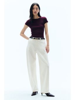 H&M - Women White Barrel Leg Regular Waist Jeans
