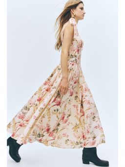 H&M - Women Beige Linen-blend tie-strap dress