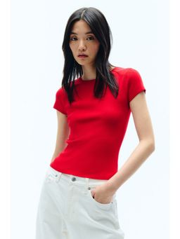 H&M - Women Red Fine-knit T-shirt