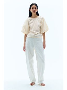H&M - Women White Balloon-sleeved cotton blouse