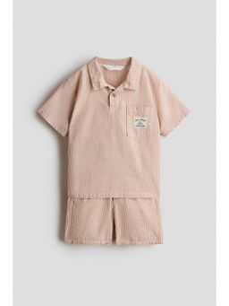 H&M - Boys Brown 2-piece cotton seersucker set