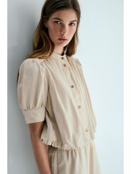 H&M - Women Beige Bubble-hem twill blouse