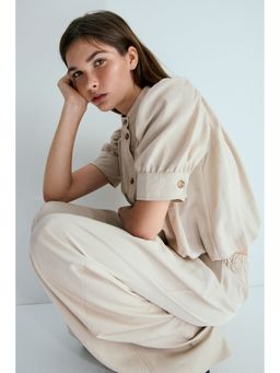 H&M - Women Beige Twill pull-on trousers
