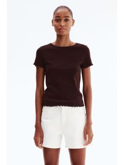 H&M - Women Brown Pointelle jersey top