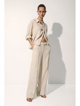 H&M - Women Beige Linen-blend tailored trousers