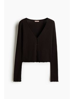 H&M - Women Brown Rib-knit linen-blend cardigan
