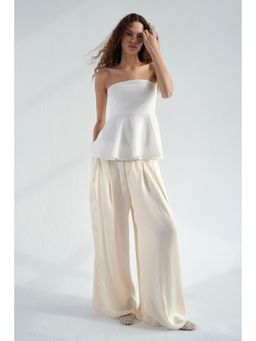 H&M - Women Beige Wide satin trousers