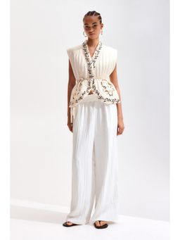 H&M - Women White Wide frill-trimmed trousers