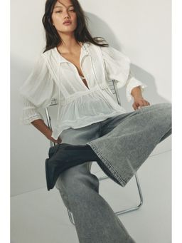 H&M - Women White Lace-trimmed cotton blouse