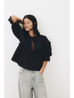 H&M - Women Black Lace-trimmed cotton blouse