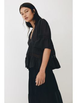 H&M - Women Grey Lace-detail viscose blouse