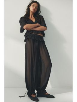 H&M - Women Grey Lace-detail viscose trousers