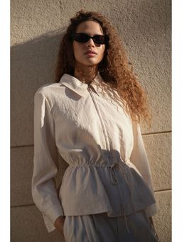 H&M - Women Beige Zip-through peplum shirt