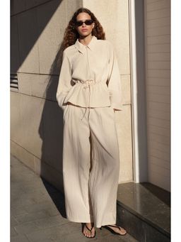 H&M - Women Beige Wide drawstring trousers