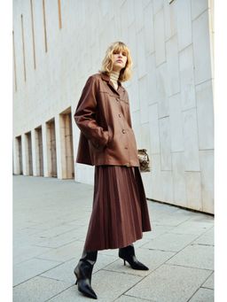 H&M - Women Brown Pleated midi skirt