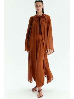 H&M - Women Brown Gathered chiffon kaftan Top
