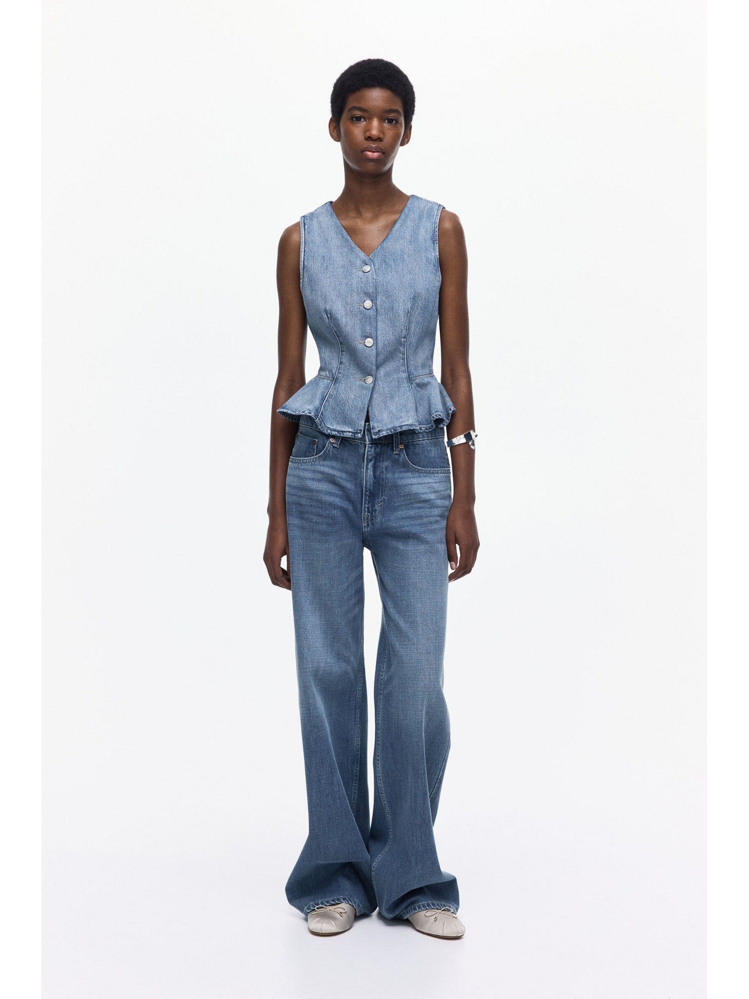 h&m Women Blue Denim peplum waistcoat-picture-20