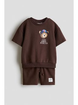 H&M - Boys Brown 2-piece motif-detail sweatshirt set