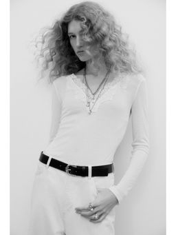 H&M - Women White Lace-trimmed top