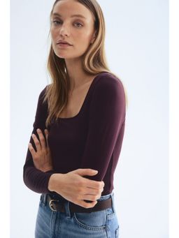 H&M - Women Purple Long-sleeved thong Bodysuit