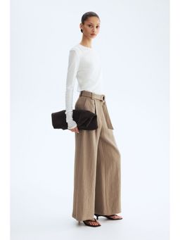 H&M - Women Beige Wide belted trousers