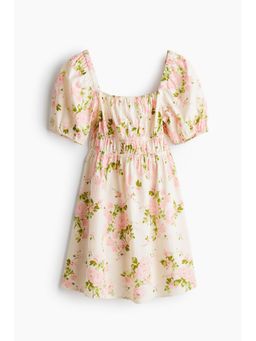 H&M - Women White Puff-sleeved poplin dress