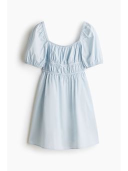 H&M - Women Blue Puff-sleeved poplin dress