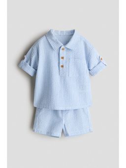 H&M - Boys White 2-piece cotton seersucker set