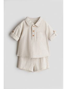 H&M - Boys Beige 2-piece cotton seersucker set