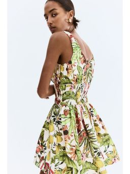 H&M - Women Multi-Color Smocked-waist poplin dress