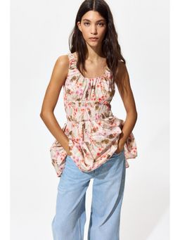 H&M - Women Pink Smocked-waist poplin dress