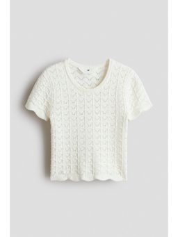 H&M - Girls White Crochet-look pointelle-knit top