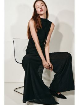H&M - Women Black Crinkled wrapover trousers