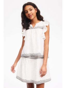H&M - Girls White 2-piece embroidery-detail muslin set