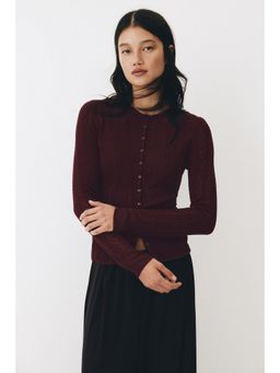 H&M - Women Red Pointelle-knit cardigan