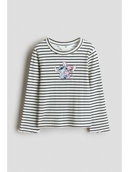 H&M - Girls Black Ribbed printed top